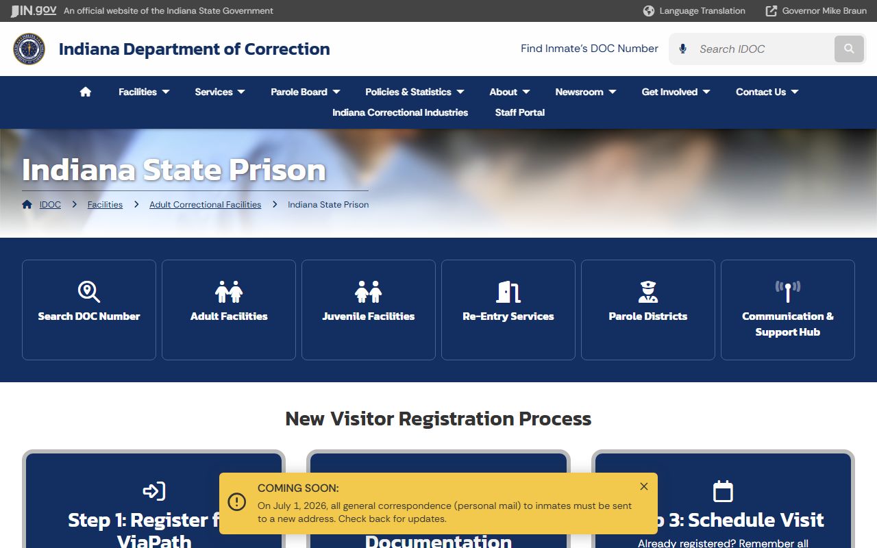 Indiana State Prison inmate search and IDOC facility information