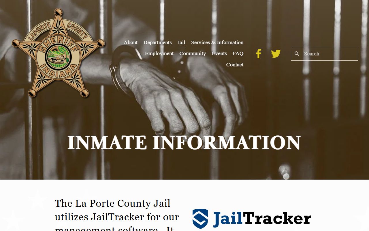 LaPorte County inmate records information page for JailTracker and AIS