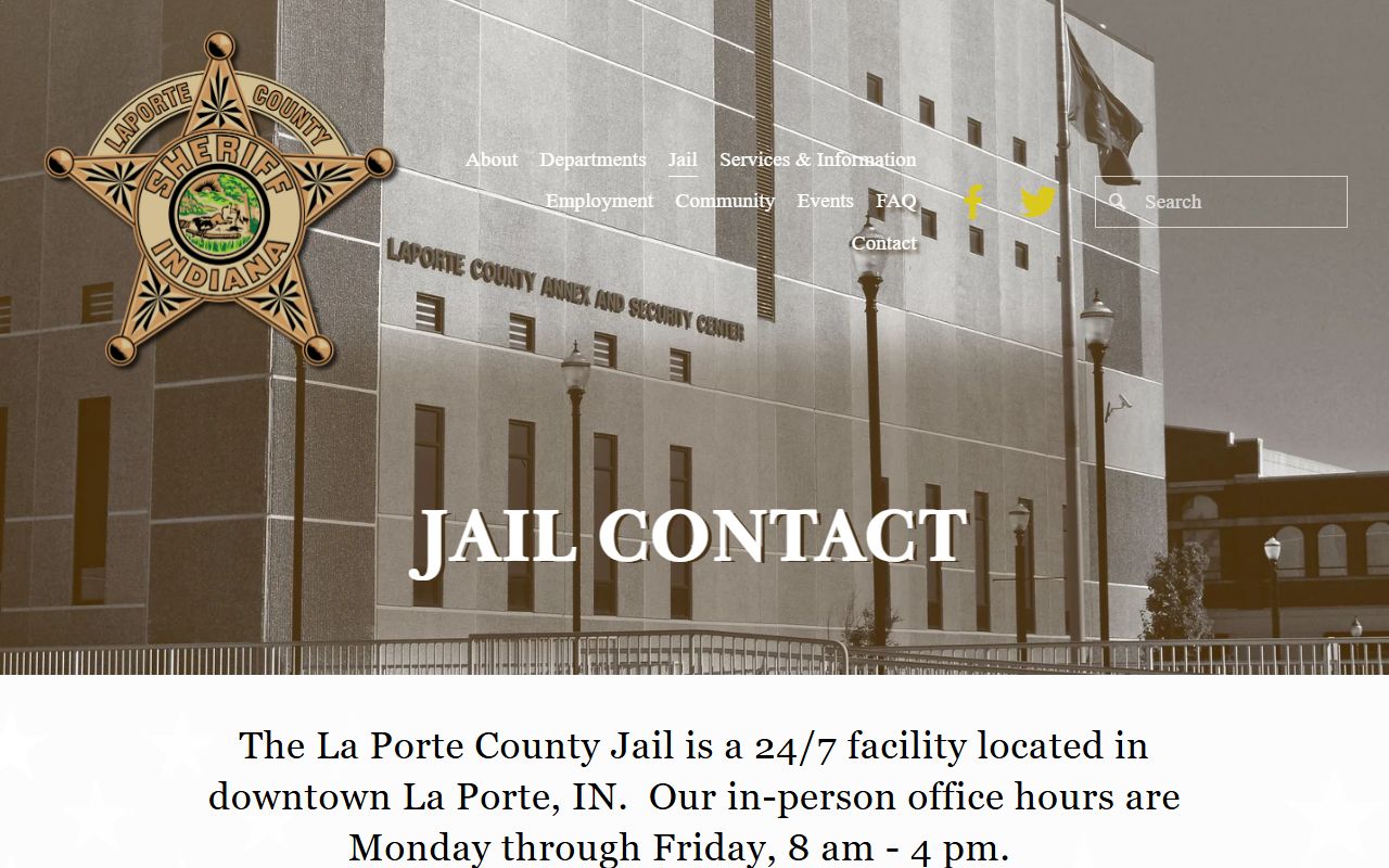 La Porte County Jail contact page for inmate custody records